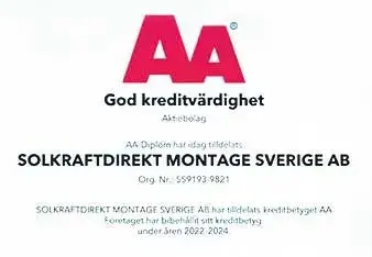 AA Certifikat för God Kreditvärdighet för Solkraft Direkt Montage AB